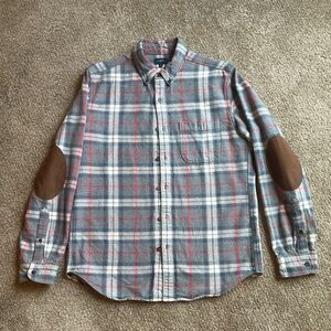 J. Crew Men's Plaid Button-Down Shirt with Elbow Patches 100% Cotton Size M